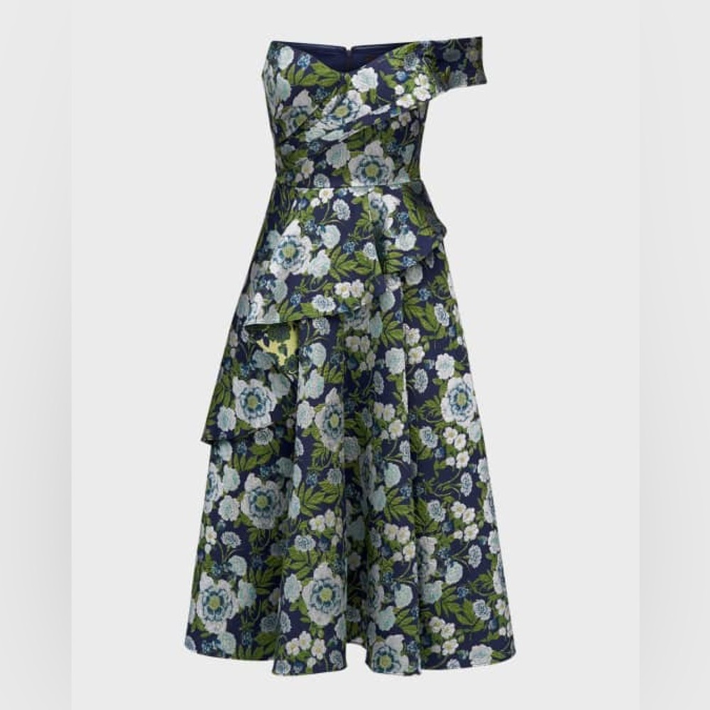 Theia Tatum Peplum A Line Midi Dress